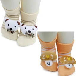 neska moda Baby Bloom Infants 0 To 2 Years 2 Pair Cotton Teddy and Animal Face Ankle Socks/ Booties-picture-40