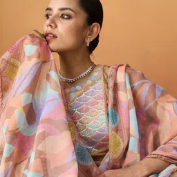 HRITIKA Women Embroidered Regular Sequinned Kurta with Trousers & With Dupatta image 4