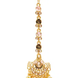 Anouk Gold-Plated Kundan Stone Studded & Pearls Beaded Ganthan Enamelled Maang Tikka image 2