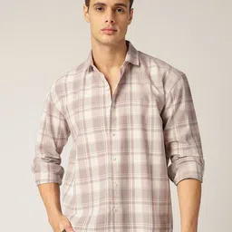 DENNISON Men Comfort Relaxed Fit Checked Spread Collar Cotton Casual Shirt-image-95