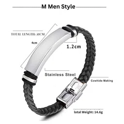 M Men Style Men Silver-Plated Om Namah Shivay Braided Leather Weave Cuff Bracelet image 5