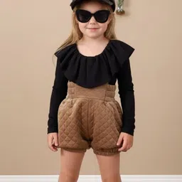 YK Girls Round Neck Long Sleeves Top With Self-Design Shorts Clothing Set-image-3