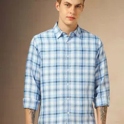 Dennis Lingo Men Classic Spread Collar Tartan Checked Cotton Relaxed Fit Casual Shirt-image-63