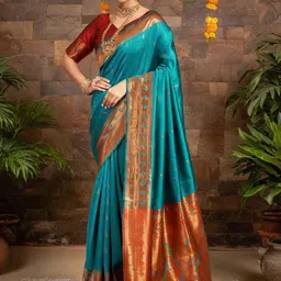 Kalista Woven Design Zari Silk Blend Heavy Work Paithani Saree image 4