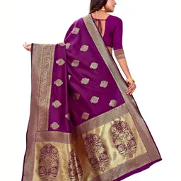 Aagrahi fashion Ethnic Motifs Woven Design Zari Kanjeevaram Saree With Unstitched Blouse image 4