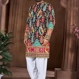 Bandidhari Fashion Men Paisley Embroidered Thread Work Kurta image 2