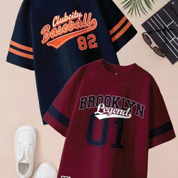 CODEZ Boys Pack Of 2 Typography Printed Oversized Tshirts-picture-1