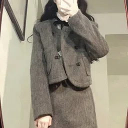 StyleCast Women Round Neck & Long Sleeves Coat With Skirt Co-Ords image 2