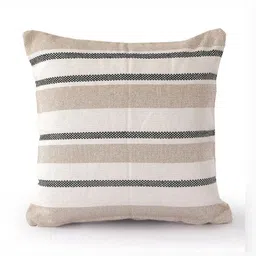 SASHAA WORLD Beige & Grey Striped Woven Design Cotton Square Cushion Covers image 2