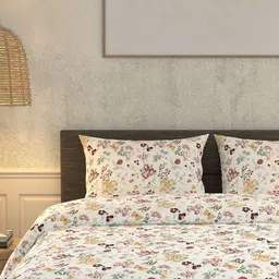 LA VERNE Off White And Red Floral 180 TC King Bedsheet Set image 5