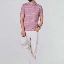 XYXX Men Striped Polo Slim Fit Cotton T-shirt image 3