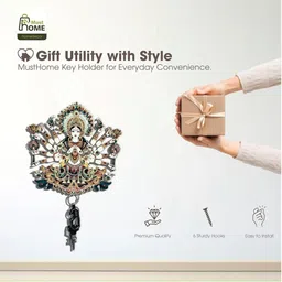MustHome White & Brown Wood Goddess Durga 7 Key Holders image 5