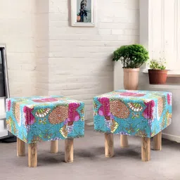 Ikiriya 2-Pcs Sea-Green & Pink Printed Wooden Square Ottomans-image-64