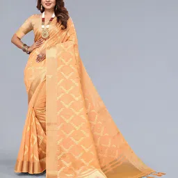 NEGRONI Geometric Woven Design Zari Pure Linen Saree-image-38