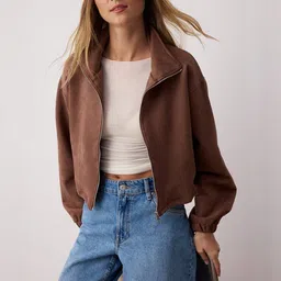 Trendyol Stand Collar Long Sleeves Crop Bomber Jacket-picture-42