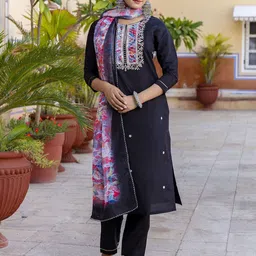 KALINI Women Ethnic Motifs Embroidered Regular Thread Work Kurta with Trousers & Dupatta-image-35