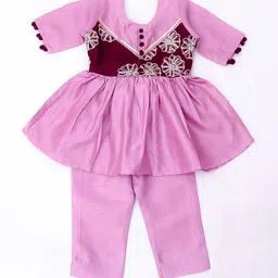 KID1 Girls Floral Yoke Design Pleated Sequinned Kurta with Salwar image 2