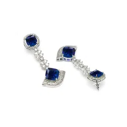 KARATCART Silver-Plated American Diamond Drop Earrings image 3