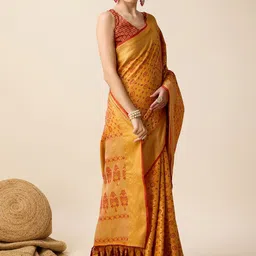 Moda Rapido Ethnic Motifs Zari Banarasi Saree With Blouse Piece image 3