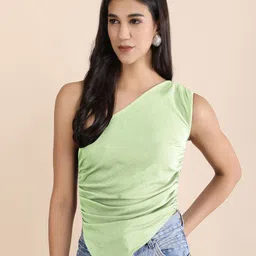 KASSUALLY BASICS Women One Shoulder Crop Top-image-39