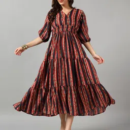 Krunal Raiyani Women Fit and Flare Ethnic Printed Midi Dress-picture-10