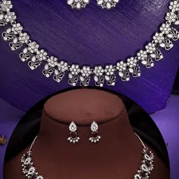DIVASTRI Set Of 2 Silver-Plated American Diamond Studded Jewellery Set-picture-16