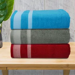 Myntra Elegant Homes Maroon & Grey 3 Piece Striped Cotton 400 GSM Towel Set-picture-28
