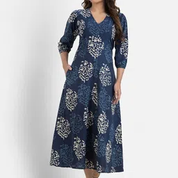 Crazy Needle Women Floral Print A-Line Midi Dress-image-17