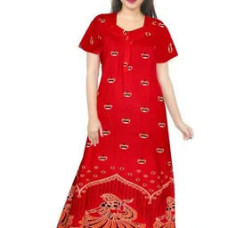 AAKARSHANA CREATION Red Pure Cotton Maxi Printed Nightdress image 2