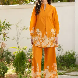 JISORA Women's Mustard Printed Cotton Co-ord Set-picture-36