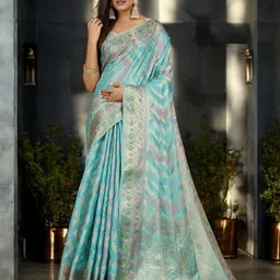 KIMISHA Ethnic Motifs Woven Design Zari Organza Banarasi Saree-picture-16