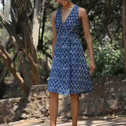 OKHAI Mountain Snow Pure Cotton Indigo Sleeveless Wrap dress-picture-37
