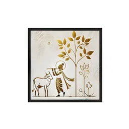 999Store Off White & Gold-Toned 1 Piece Krishna Playing The Flute Canvas Wall Art image 3
