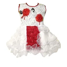 Samjho Girls White & Red Floral Embellished Net Fit & Flare Dress-image-9