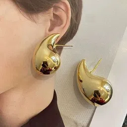 Celestique Set Of 2 Gold Toned & Silver Toned Teardrop Shaped Studs image 2