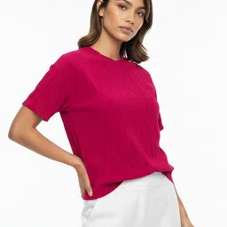 glitchez Women Relaxed Fit Plisse T-shirt-picture-17