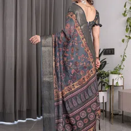 ALMAARI FASHION Ethnic Motifs Printed Zari Pure Cotton Kanjeevaram Saree image 2