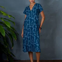 Chidiyaa MYA Charvi Hand Block Printed V-Neck Knee Length Ethnic Dresses-image-33