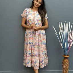 BAESD Women Floral Printed Tie Ups Fit & Flare Midi Dress-picture-22