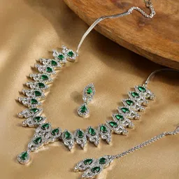 TRINK Rhodium-Plated American Diamond Studded Jewellery Set-picture-37