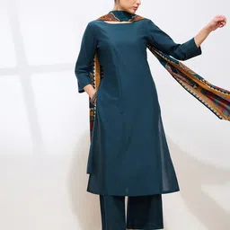 KALINI Women Ethnic Motifs Regular Pure Cotton Kurta with Palazzos & With Dupatta image 3