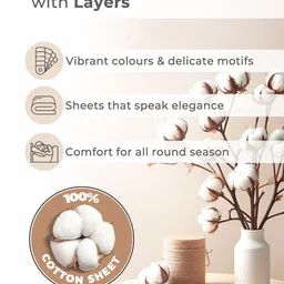 Layers Forever Grey & Red Floral Pure Cotton 120 TC Double Queen Bedsheet Set-2.54mx2.24m image 4
