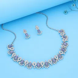 DIVASTRI Silver-Plated American Diamond Studded Jewellery Set-picture-28