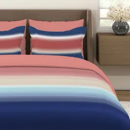 Layers Blue & Pink Striped 220 TC King Bedsheet with 2 Pillow Covers image 2