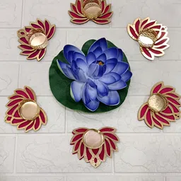 Sellplus 6Pcs Pink & Yellow Textured Lotus T-Light Candle Holders image 3