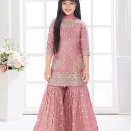 BETTY Girls Paisley Embroidered Regular Mirror Work Kurti With Sharara & Dupatta-picture-27