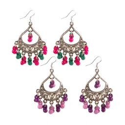Creative Frogs Women Pack of 2 Silver-Plated Oxidised Teardrop Shaped Dangler Earrings-picture-10