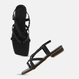 KISTEPS Women Textured Open Toe Flats image 2