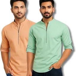 Pack of 2 Men Solid Pure Cotton Straight Kurta-image-93