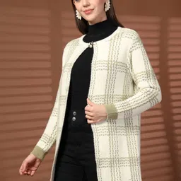 The Roadster Lifestyle Co Juelle Checked Woolen Open Front Longline Shrug image 5